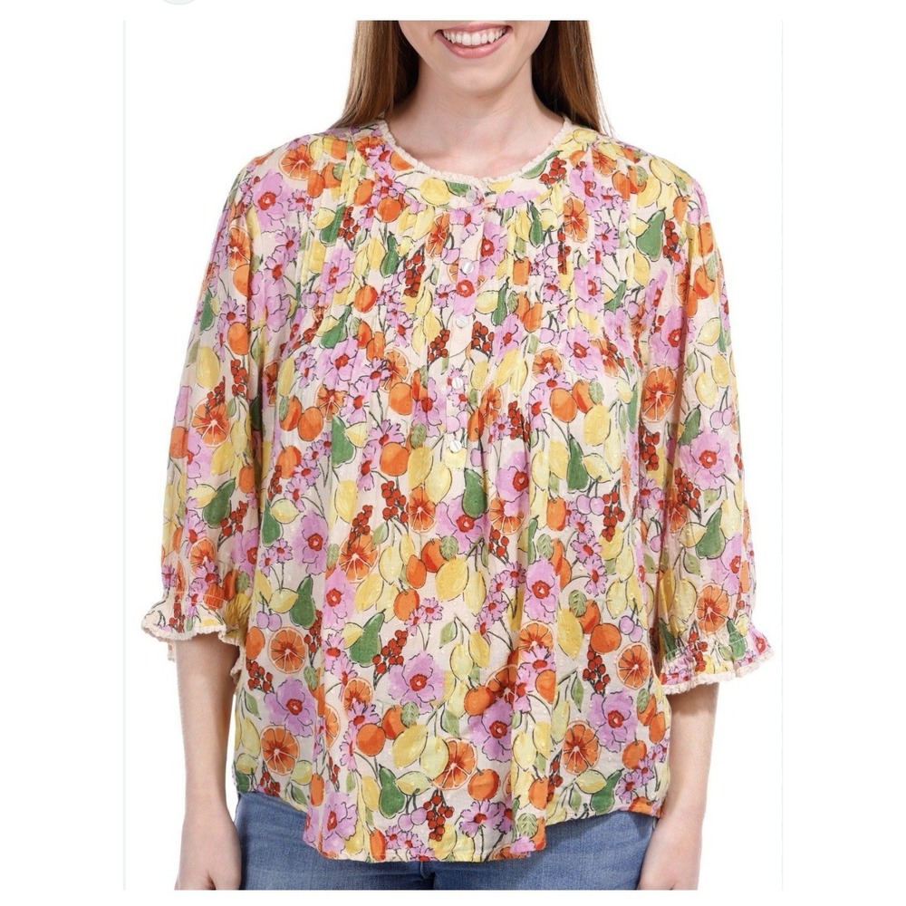 Democracy Women's Floral Top Blouse‎ Sz 3X Multicolor 3/4 Sleeves Lightweight